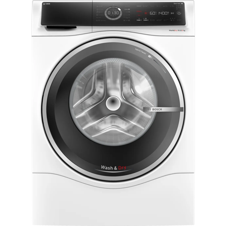 Masina de spalat rufe cu uscator Bosch WNC254A0BY, Seria 8, Spalare 10 kg, Uscare 6 kg, 1400 rpm, Clasa A, i-DOS, Iron Assist, Home Connect, Anti Stain, Auto Dry, Motor EcoSilence Drive, Alb